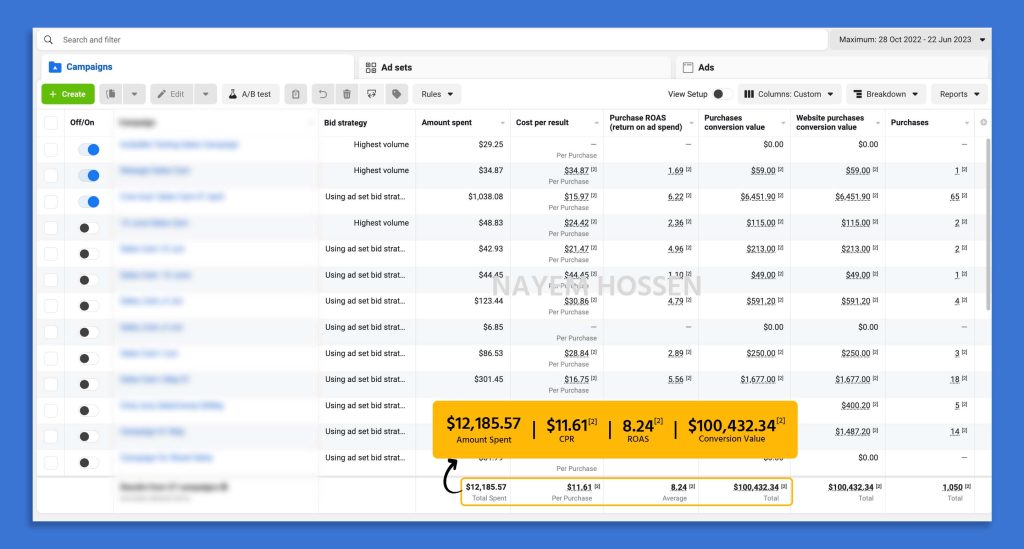 Facebook ads: $12k spent, $100k conversion, 8.24x ROAS. Expert growth for your success!